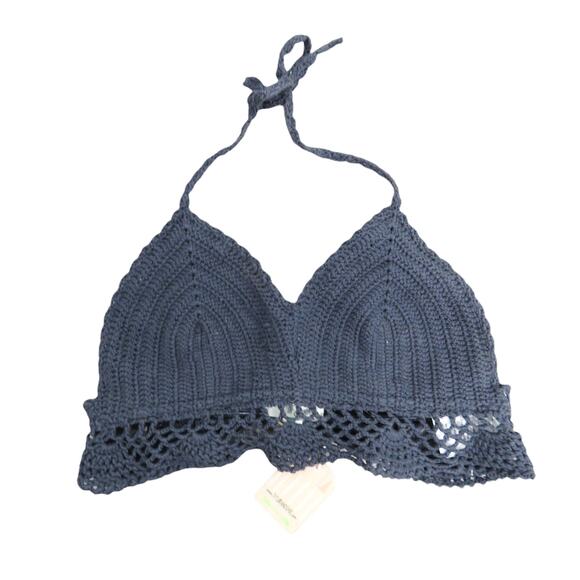 Urban Taylor & Sage  Gray Crochet Bralette Top Medium Knit Halter Crunchy - Picture 1 of 6